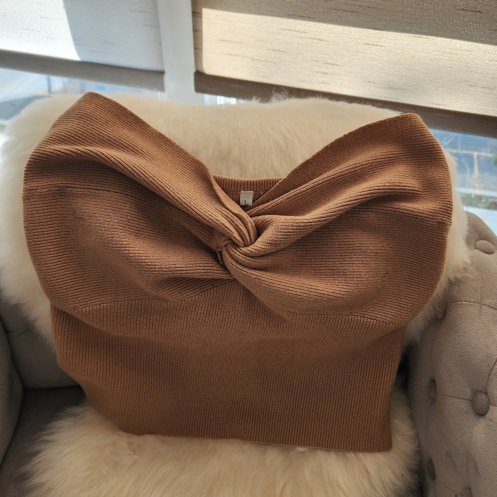 Anrabess Strapless Crop Knitted Tube Top (L)